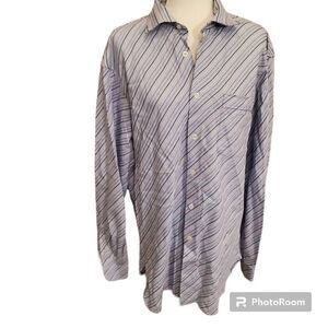 John W Nordstrom Blue Stripe Cotton Button Front Dress Shirt Mens Large Long